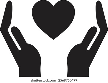 Healthcare hands holding heart flat icon. Care and support icon, representing love, care, and kindness. Suitable for health, charity, and support-related concepts. Isolated on transparent background.