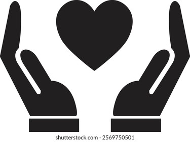 Healthcare hands holding heart flat icon. Care and support icon, representing love, care, and kindness. Suitable for health, charity, and support-related concepts. Isolated on transparent background.