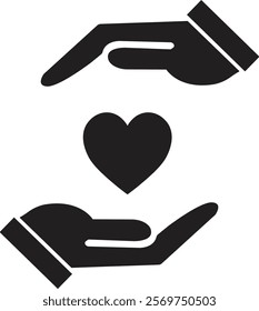 Healthcare hands holding heart flat icon. Care and support icon, representing love, care, and kindness. Suitable for health, charity, and support-related concepts. Isolated on transparent background.