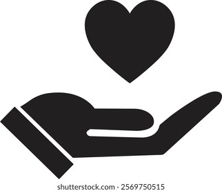 Healthcare hands holding heart flat icon. Care and support icon, representing love, care, and kindness. Suitable for health, charity, and support-related concepts. Isolated on transparent background.