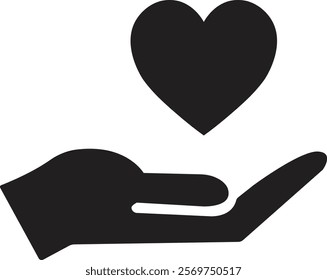 Healthcare hands holding heart flat icon. Care and support icon, representing love, care, and kindness. Suitable for health, charity, and support-related concepts. Isolated on transparent background.