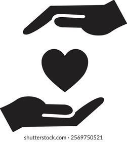 Healthcare hands holding heart flat icon. Care and support icon, representing love, care, and kindness. Suitable for health, charity, and support-related concepts. Isolated on transparent background.