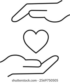 Healthcare hands holding heart line icon. Care and support icon, representing love, care, and kindness. Suitable for health, charity, and support-related concepts. Isolated on transparent background.