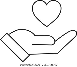 Healthcare hands holding heart line icon. Care and support icon, representing love, care, and kindness. Suitable for health, charity, and support-related concepts. Isolated on transparent background.