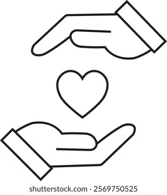 Healthcare hands holding heart line icon. Care and support icon, representing love, care, and kindness. Suitable for health, charity, and support-related concepts. Isolated on transparent background.