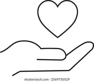 Healthcare hands holding heart line icon. Care and support icon, representing love, care, and kindness. Suitable for health, charity, and support-related concepts. Isolated on transparent background.