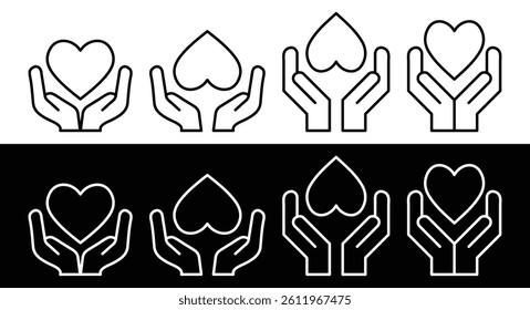 Healthcare heart in hands icons or selfcare icons for various uses.
