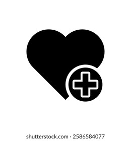 Healthcare heart icon. Medical cross shape. Health plus figure. Vector rescue symbol.