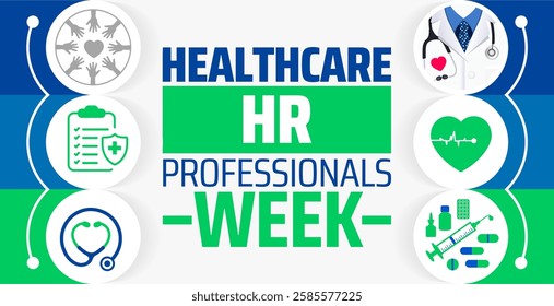 Healthcare HR Professionals Week background banner or poster design template. observed every year in March. Holiday concept. Use to any Template, card, poster, placard, template.