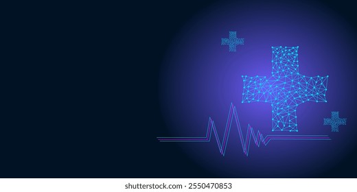 Healthcare icon from abstract connecting lines and dot digital technology illustration vector. healthcare icon abstract and abstract wave lines concept background medical technology design.