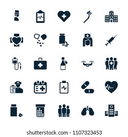 Healthcare icon. collection of 25 healthcare filled icons such as hospital, pill, lungs, medicine, heartbeat clipboard. editable healthcare icons for web and mobile.