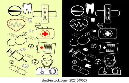 healthcare icon, doctor, heart and  injection vector