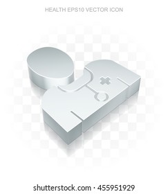 Healthcare icon: Flat metallic 3d Doctor, transparent shadow on light background, EPS 10 vector illustration.