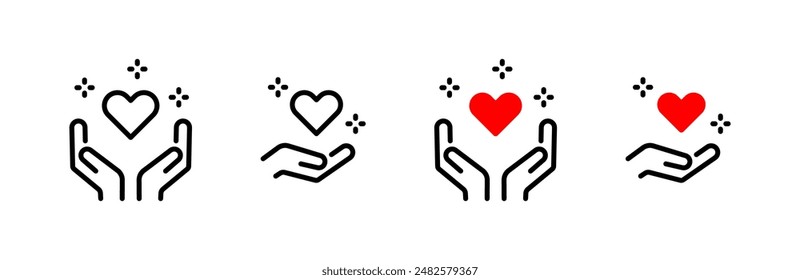 Healthcare icon. Hands holding heart vector illustration. Charity, donation or Aid symbol. Romantic relations sign isolated.