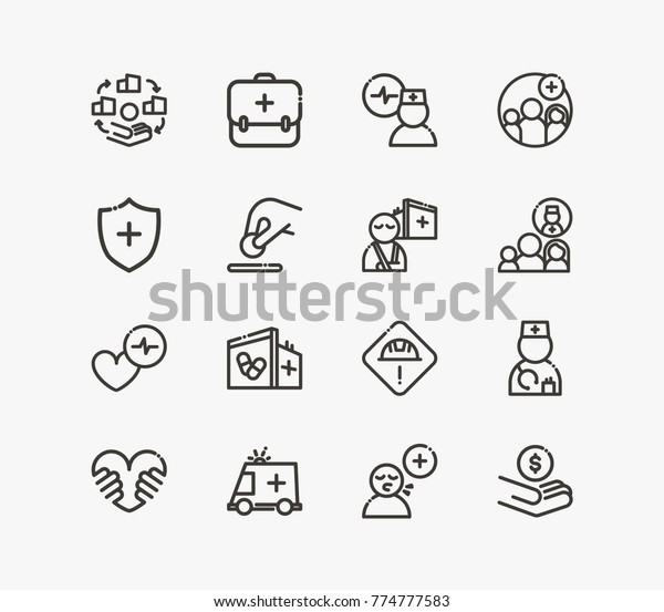 Healthcare Icon Line Set Ambulance Cardiac Stock Vector (Royalty Free ...