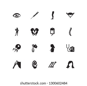 Healthcare icon set and breast with fitness, eye and bones. Knee related healthcare icon vector for web UI logo design.