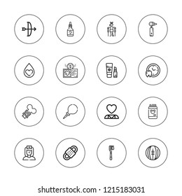 Healthcare Icon Set. Collection Of 16 Outline Healthcare Icons With Arc, Bandage, Bone, Blood Donation, Ear Dropper, Enema, Donation, Medical Appointment, Medicine Ball Icons.