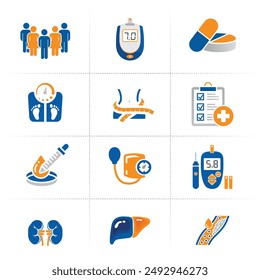 Healthcare icon set. Containing treatment, prevention, medical, health, diagnosis, report, illness, injury and more. Solid vector icons