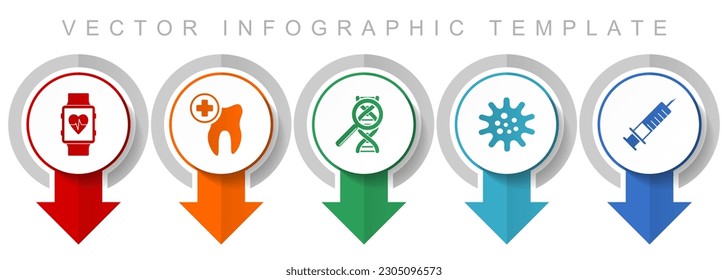 Healthcare icon set, miscellaneous pointer icons such as smartwatch, dentist, dna, virus and syringe for webdesign and mobile applications, modern design infographic vector template
