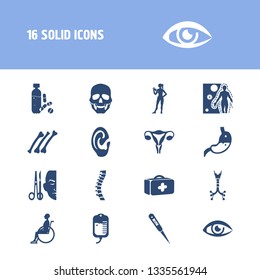 Healthcare icon set and scull with thermometer, fitness and medical case. Skeleton related healthcare icon vector for web UI logo design.