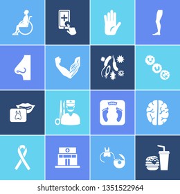 Healthcare icon set and surgery with online healthcare, muscles and palm. Medical operation related healthcare icon vector for web UI logo design.
