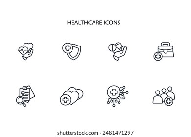 Conjunto de iconos de asistencia sanitaria.Vector.Trazo editable.signo de estilo lineal para el uso de Diseño web,logotipo.Ilustración de símbolo.