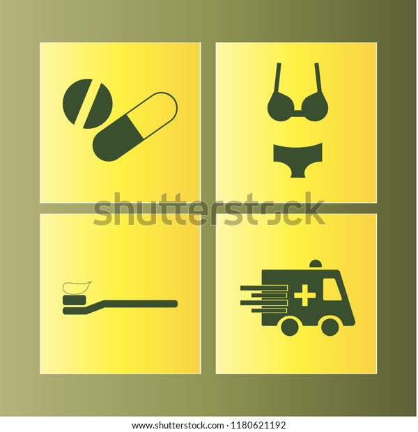 healthcare\
icon. healthcare vector icons set tablet capsule, toothbrush\
toothpaste, ambulance car and woman\
underwear