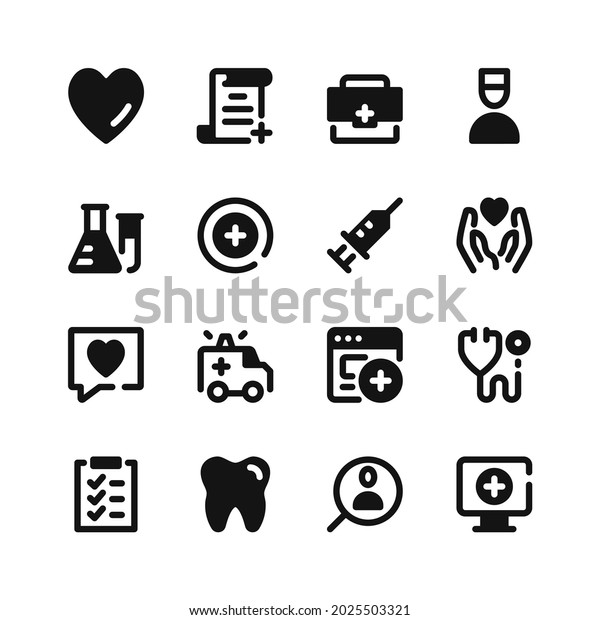 Healthcare icons.\
Black symbols. Vector icons\
set