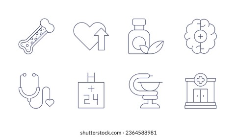 Healthcare icons. Editable stroke. Containing bone, brain, check up, clinic, health, healthcare, medicine, pharmacy.