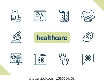 Healthcare icons. Health care, hospital, medical vector icon set