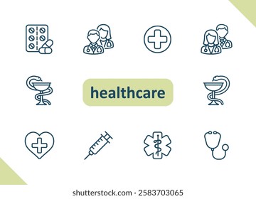 Healthcare icons. Health care, hospital, medical vector icon set