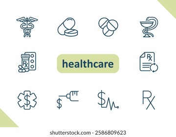 Healthcare icons. Health care, hospital, medical vector icon set