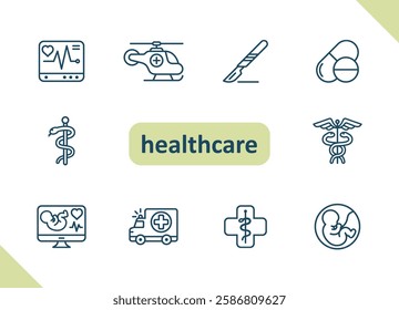 Healthcare icons. Health care, hospital, medical vector icon set