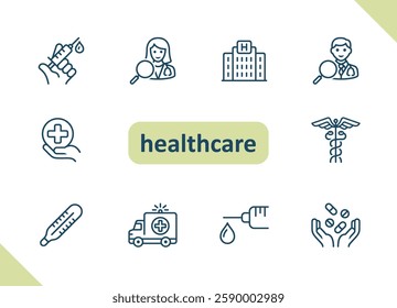 Healthcare icons. Health care, hospital, medical vector icon set