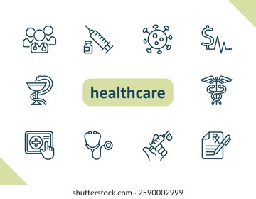 Healthcare icons. Health care, hospital, medical vector icon set