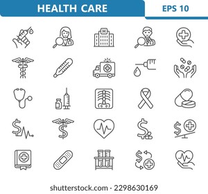 Healthcare Icons. Health Care, medical, Hospital Vector Icon Set