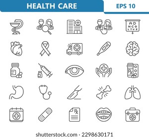 Healthcare Icons. Health Care, medical, Hospital Vector Icon Set