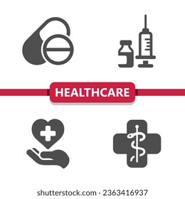 Healthcare Icons. Health Care, Medical, Pills, Vaccine Vector Icon
