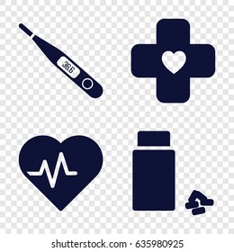 Healthcare icons set. set of 4 healthcare filled icons such as medicine, bandage, thermometer
