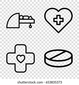 Healthcare icons set. set of 4 healthcare outline icons such as pill, mri, bandage