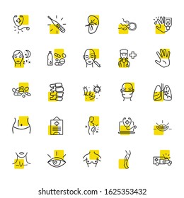 Healthcare icons set with ambulance, leg and navel elements. Set of healthcare icons and medical tool concept. Editable vector elements for logo app UI design.