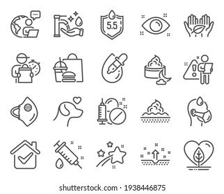 Healthcare Icons Set. Included Icon As Local Grown, Health Eye, Clean Skin Signs. Vector