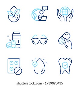 Healthcare icons set. Included icon as Medical drugs, Medical tablet, Eyeglasses signs. Vector
