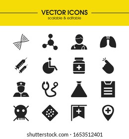 Healthcare icons set with medicine, finger cut and stethoscope elements. Set of healthcare icons and plaster concept. Editable vector elements for logo app UI design.
