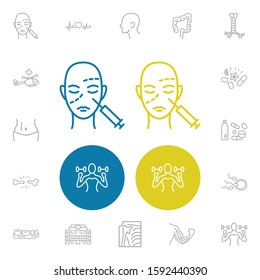 Healthcare icons set with muscles, ambulance helicopter and vitamins elements. Set of healthcare icons and rescue chopper concept. Editable vector elements for logo app UI design.