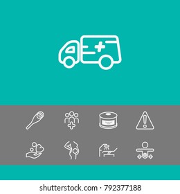 Healthcare icons set with safety work, charity and medical clinic elements. Set of healthcare icons and donation concept. Editable vector elements for logo app UI design.