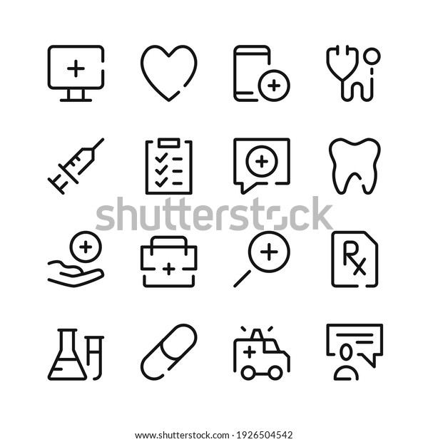 Healthcare icons. Vector line icons. Simple outline\
symbols set