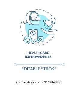 Healthcare Improvements Turquoise Concept Icon. RE Economic Benefits Abstract Idea Thin Line Illustration. Isolated Outline Drawing. Editable Stroke. Roboto-Medium, Myriad Pro-Bold Fonts Used