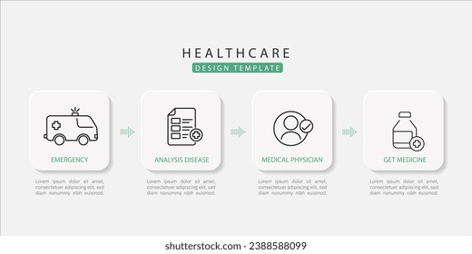Healthcare infographic, Flat simple infographics design template. presentation, Medical and health care concept with numbers 4 options or steps analysis disease, vector illustration.