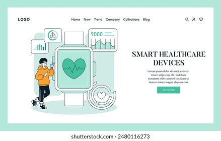 Healthcare Innovation concept. A person interacts with advanced medical devices on a digital interface. Technology in modern health monitoring. Vector illustration.